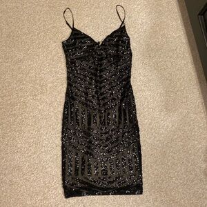 Black Nude Sequin Cocktail Dress